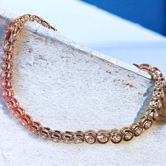 NEW Solid 925 Sterling Silver Rounded BezelSet High Carbon Stone Tennis Bracelet - Picture 10 of 16